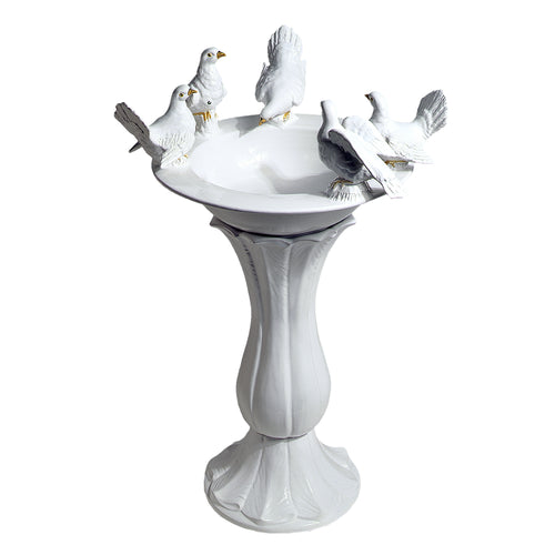 Bird Bath Round 20'' With 5 Doves