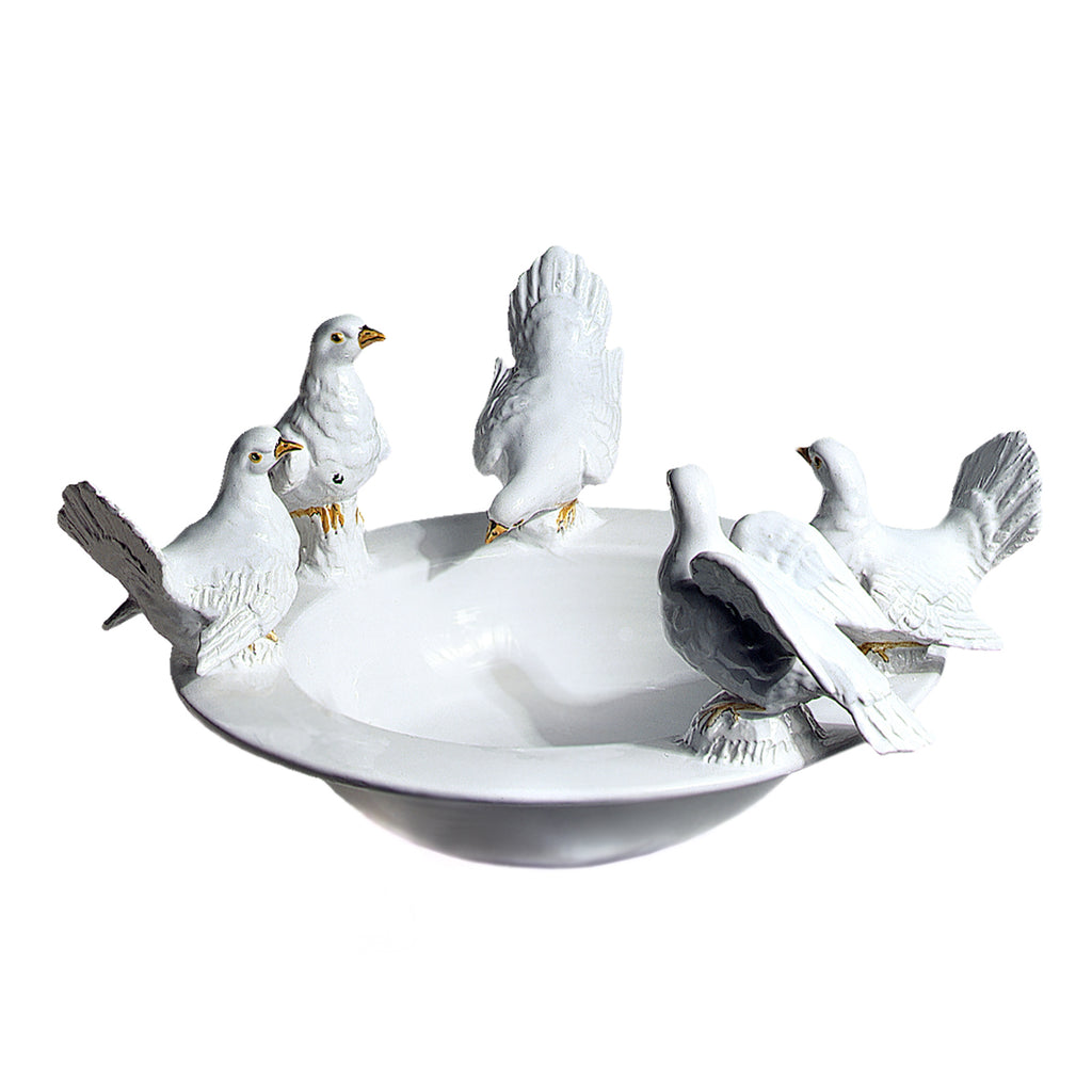 Bird Bath Round 20'' With 5 Doves